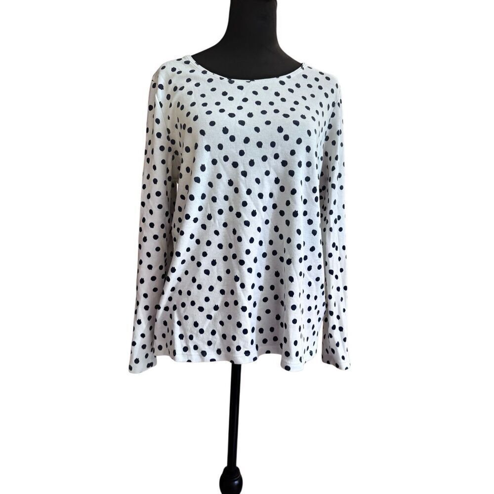 Style & Co dark navy & White Polka Dot Long Sleeve Top Size L Casual Soft Knit